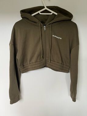 Alphalete Olive Green Cropped Zip Hoodie Jacket